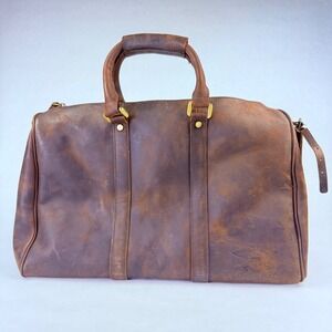 Imperial Quail Valley Brown Distressed Leather Travel Duffel Bag Weekender Brass